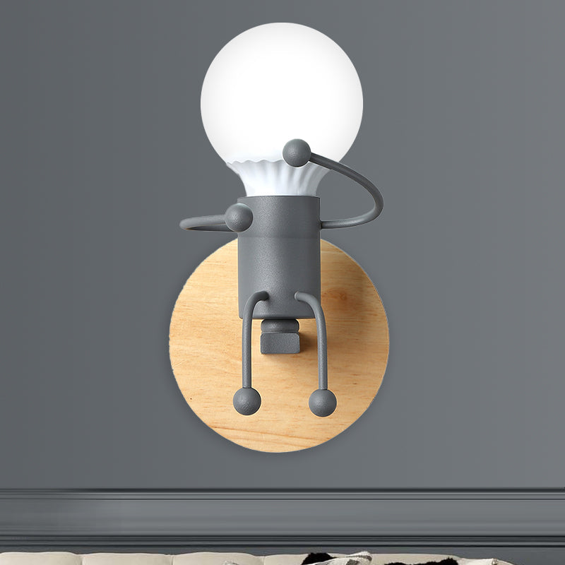 Naked Bulb Small Wall Lighting Creative Iron Single Kids Bedside Sconce Light with Robot Design Lamp Socket in Grey/Green/White Clearhalo 'Wall Lamps & Sconces' 'Wall Lights' Lighting' 1473376