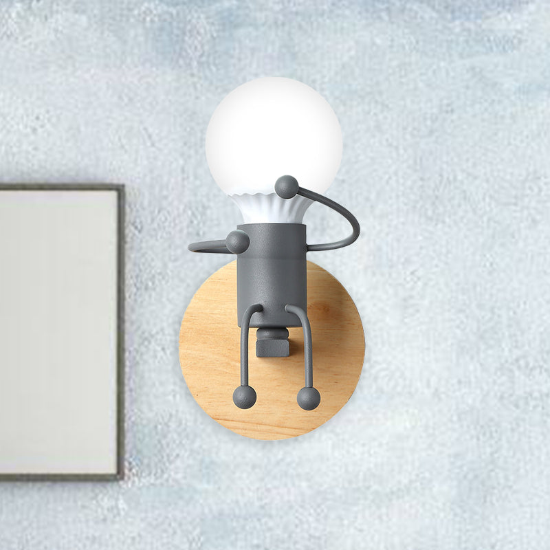 Naked Bulb Small Wall Lighting Creative Iron Single Kids Bedside Sconce Light with Robot Design Lamp Socket in Grey/Green/White Clearhalo 'Wall Lamps & Sconces' 'Wall Lights' Lighting' 1473378