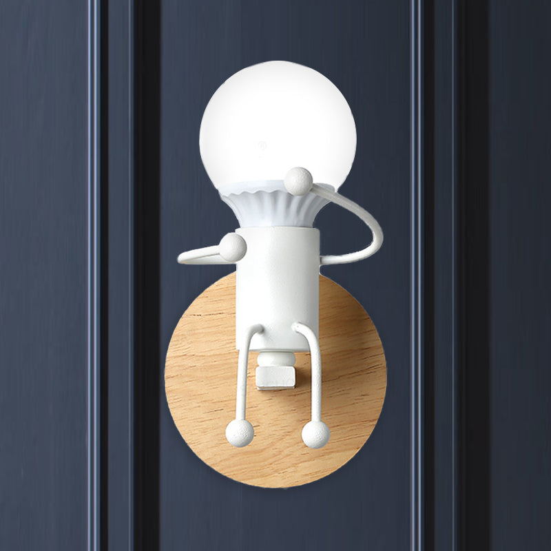 Naked Bulb Small Wall Lighting Creative Iron Single Kids Bedside Sconce Light with Robot Design Lamp Socket in Grey/Green/White Clearhalo 'Wall Lamps & Sconces' 'Wall Lights' Lighting' 1473380