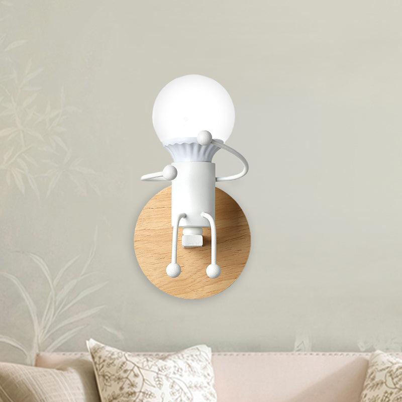 Naked Bulb Small Wall Lighting Creative Iron Single Kids Bedside Sconce Light with Robot Design Lamp Socket in Grey/Green/White White Clearhalo 'Wall Lamps & Sconces' 'Wall Lights' Lighting' 1473381