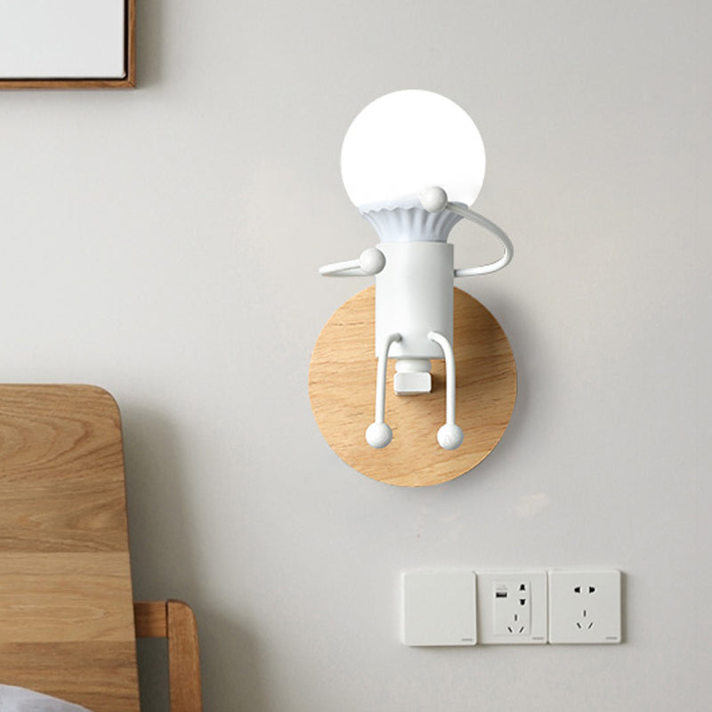 Naked Bulb Small Wall Lighting Creative Iron Single Kids Bedside Sconce Light with Robot Design Lamp Socket in Grey/Green/White Clearhalo 'Wall Lamps & Sconces' 'Wall Lights' Lighting' 1473382