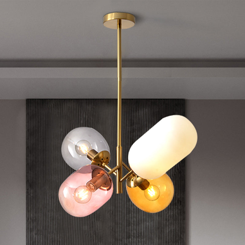 Gold Elliptical Hanging Chandelier Simple 4 Bulbs Multicolored Glass Pendant Lamp for Dining Room Gold Clearhalo 'Ceiling Lights' 'Chandeliers' 'Glass shade' 'Glass' 'Pendant Lights' Lighting' 1473412