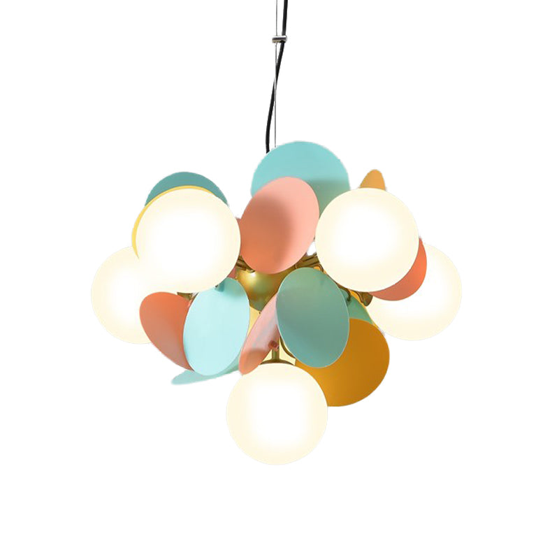 Modern Orb Ceiling Chandelier Cream Glass 6 Heads Bedroom Hanging Light Fixture in Green-Yellow-Pink Clearhalo 'Ceiling Lights' 'Chandeliers' 'Close To Ceiling Lights' 'Glass shade' 'Glass' Lighting' 1473420
