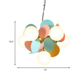 Modern Orb Ceiling Chandelier Cream Glass 6 Heads Bedroom Hanging Light Fixture in Green-Yellow-Pink Clearhalo 'Ceiling Lights' 'Chandeliers' 'Close To Ceiling Lights' 'Glass shade' 'Glass' Lighting' 1473421