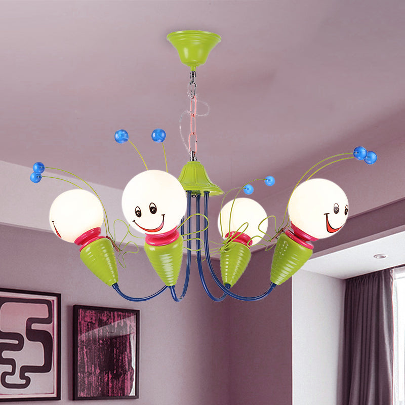 Metal Cartoon Bee Chandelier Light Kids 4/6 Heads Green Ceiling Suspension Lamp for Bedroom Clearhalo 'Ceiling Lights' 'Chandeliers' Lighting' options 1473437