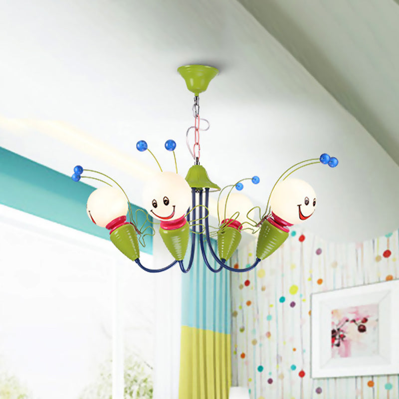 Metal Cartoon Bee Chandelier Light Kids 4/6 Heads Green Ceiling Suspension Lamp for Bedroom Clearhalo 'Ceiling Lights' 'Chandeliers' Lighting' options 1473438