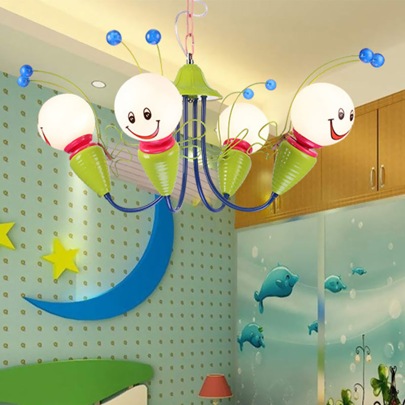 Metal Cartoon Bee Chandelier Light Kids 4/6 Heads Green Ceiling Suspension Lamp for Bedroom Clearhalo 'Ceiling Lights' 'Chandeliers' Lighting' options 1473439