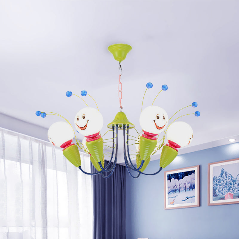 Metal Cartoon Bee Chandelier Light Kids 4/6 Heads Green Ceiling Suspension Lamp for Bedroom Clearhalo 'Ceiling Lights' 'Chandeliers' Lighting' options 1473443