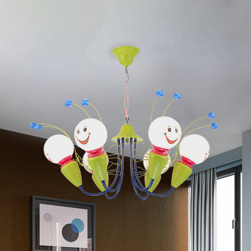 Metal Cartoon Bee Chandelier Light Kids 4/6 Heads Green Ceiling Suspension Lamp for Bedroom Clearhalo 'Ceiling Lights' 'Chandeliers' Lighting' options 1473444