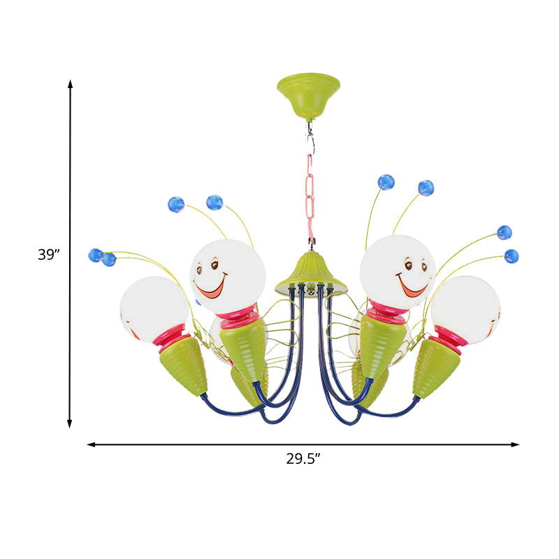 Metal Cartoon Bee Chandelier Light Kids 4/6 Heads Green Ceiling Suspension Lamp for Bedroom Clearhalo 'Ceiling Lights' 'Chandeliers' Lighting' options 1473446