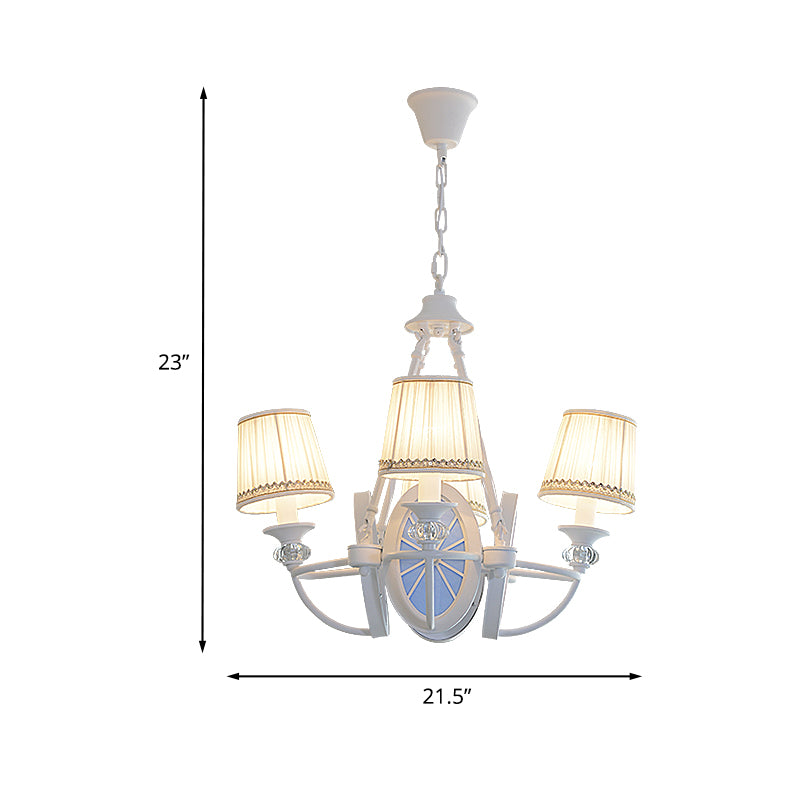 White Bucket Chandelier Lamp Mediterranean 4 Lights Fabric Drop Pendant with Oval Resin Design Clearhalo 'Ceiling Lights' 'Chandeliers' Lighting' options 1473451