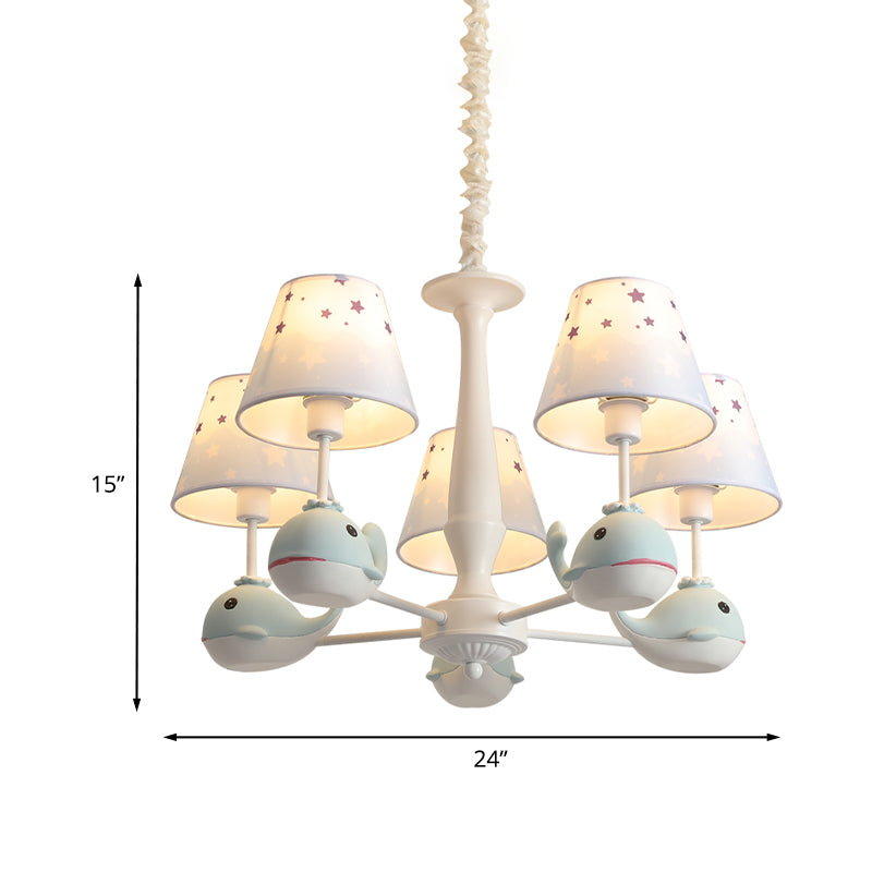 Kids Whale Resin Chandelier Lighting 5 Bulbs Pendant Ceiling Light in Blue with Conical Fabric Shade Clearhalo 'Ceiling Lights' 'Chandeliers' Lighting' options 1473456