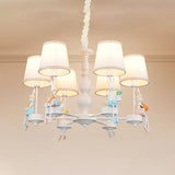 Cartoon Rabbit Resin Pendant Chandelier Kids 5-Head White Hanging Lamp with Tapered Fabric Shade Clearhalo 'Ceiling Lights' 'Chandeliers' Lighting' options 1473458