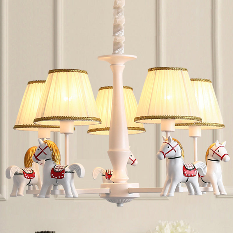 Fabric Pleated Shade Hanging Chandelier Kids 5-Light Beige Suspension Light with Carousel Design Beige Clearhalo 'Ceiling Lights' 'Chandeliers' Lighting' options 1473462_09719921-6b7d-40d9-9673-95eaed479e61