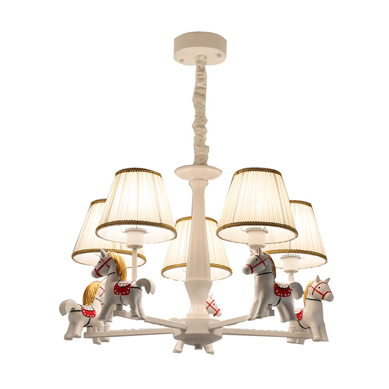 Fabric Pleated Shade Hanging Chandelier Kids 5-Light Beige Suspension Light with Carousel Design Clearhalo 'Ceiling Lights' 'Chandeliers' Lighting' options 1473465