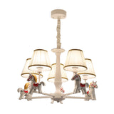 Fabric Pleated Shade Hanging Chandelier Kids 5-Light Beige Suspension Light with Carousel Design Clearhalo 'Ceiling Lights' 'Chandeliers' Lighting' options 1473465