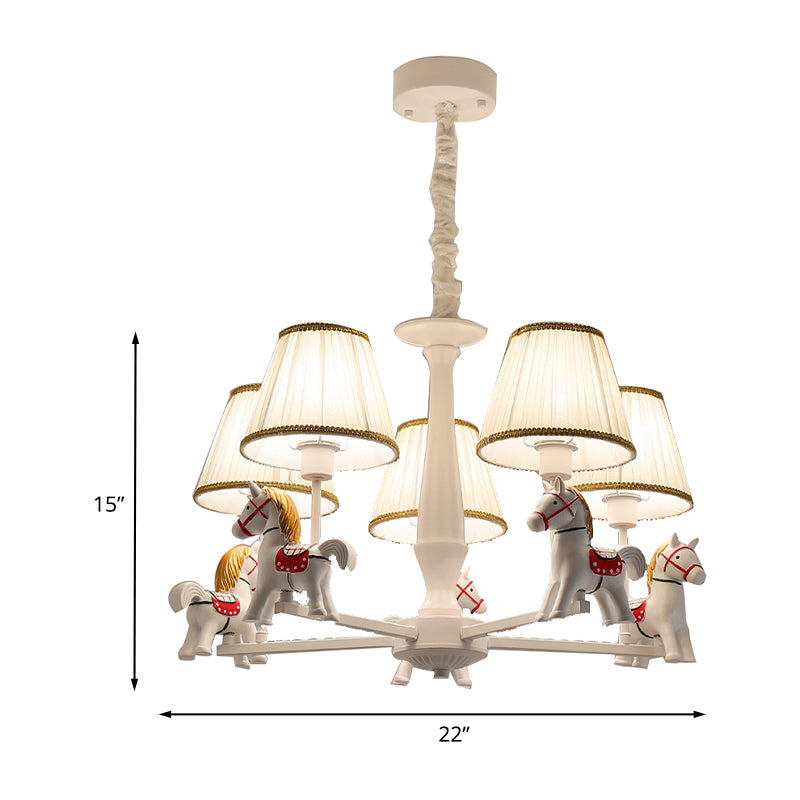 Fabric Pleated Shade Hanging Chandelier Kids 5-Light Beige Suspension Light with Carousel Design Clearhalo 'Ceiling Lights' 'Chandeliers' Lighting' options 1473466