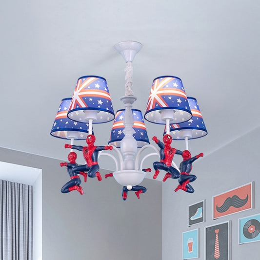 5-Bulb Bedroom Chandelier Lamp Kids Blue Pendant Lighting Fixture with Cone Fabric Shade Clearhalo 'Ceiling Lights' 'Chandeliers' Lighting' options 1473478