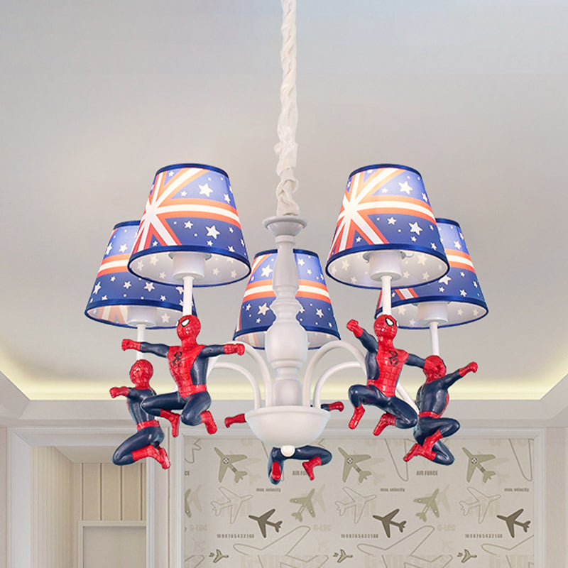 5-Bulb Bedroom Chandelier Lamp Kids Blue Pendant Lighting Fixture with Cone Fabric Shade Clearhalo 'Ceiling Lights' 'Chandeliers' Lighting' options 1473479