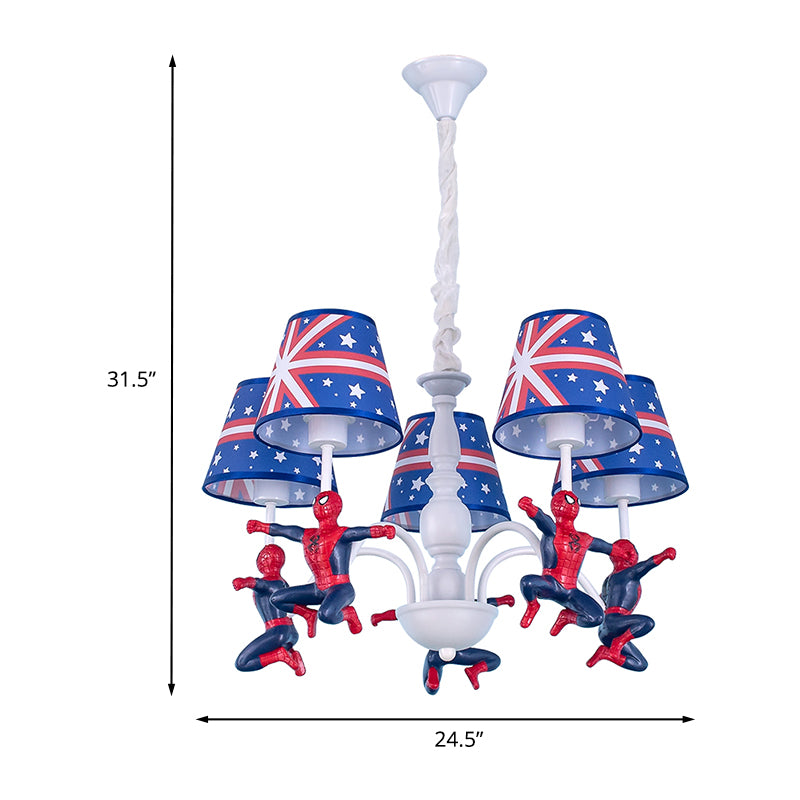 5-Bulb Bedroom Chandelier Lamp Kids Blue Pendant Lighting Fixture with Cone Fabric Shade Clearhalo 'Ceiling Lights' 'Chandeliers' Lighting' options 1473481