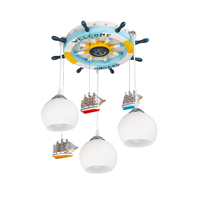 Cream Glass Rudder Cluster Pendant Kids 3-Bulb Light/Dark Blue Hanging Ceiling Light for Living Room Clearhalo 'Ceiling Lights' 'Glass shade' 'Glass' 'Pendant Lights' 'Pendants' Lighting' 1473524