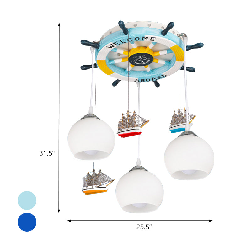 Cream Glass Rudder Cluster Pendant Kids 3-Bulb Light/Dark Blue Hanging Ceiling Light for Living Room Clearhalo 'Ceiling Lights' 'Glass shade' 'Glass' 'Pendant Lights' 'Pendants' Lighting' 1473525