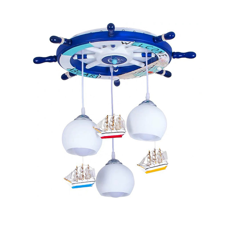 Cream Glass Rudder Cluster Pendant Kids 3-Bulb Light/Dark Blue Hanging Ceiling Light for Living Room Clearhalo 'Ceiling Lights' 'Glass shade' 'Glass' 'Pendant Lights' 'Pendants' Lighting' 1473529