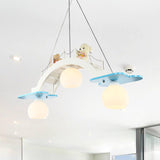 Bridge Nursery Cluster Pendant Lamp Wooden 3 Heads Kids Suspension Light in Blue/Pink with Cream Glass Shade Clearhalo 'Ceiling Lights' 'Glass shade' 'Glass' 'Pendant Lights' 'Pendants' Lighting' 1473531