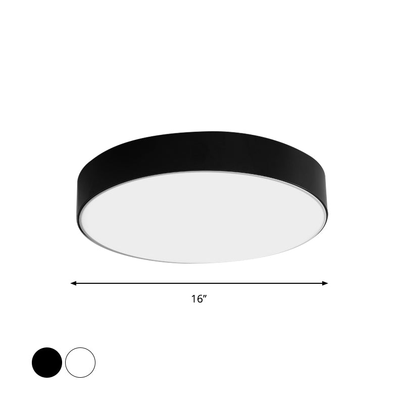 Nordic Short Drum Ceiling Flush Acrylic Kitchen LED Flush Mount Recessed Lighting in Black/White, 16"/19.5" Diameter Clearhalo 'Ceiling Lights' 'Close To Ceiling Lights' 'Close to ceiling' 'Flush mount' Lighting' 1473585