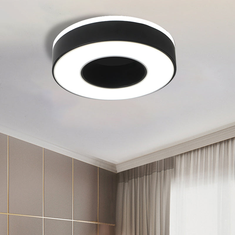 LED Corridor Ceiling Light Simple Black/White Flush Mounted Lamp with Small Square/Round Acrylic Frame, Warm/White Light Black Round Clearhalo 'Ceiling Lights' 'Close To Ceiling Lights' 'Close to ceiling' 'Flush mount' Lighting' 1473606