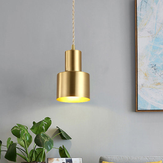 Colonial Cylinder Pendant Light Fixture 1 Bulb Iron Ceiling Suspension Lamp in Gold for Bedroom Clearhalo 'Ceiling Lights' 'Pendant Lights' 'Pendants' Lighting' 1473610