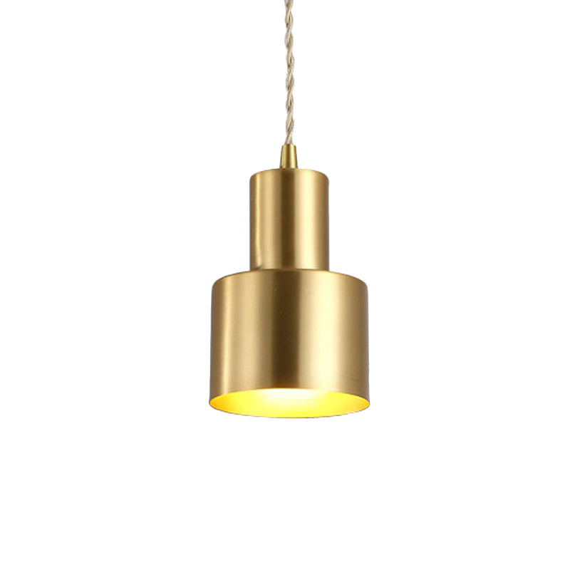 Colonial Cylinder Pendant Light Fixture 1 Bulb Iron Ceiling Suspension Lamp in Gold for Bedroom Clearhalo 'Ceiling Lights' 'Pendant Lights' 'Pendants' Lighting' 1473612