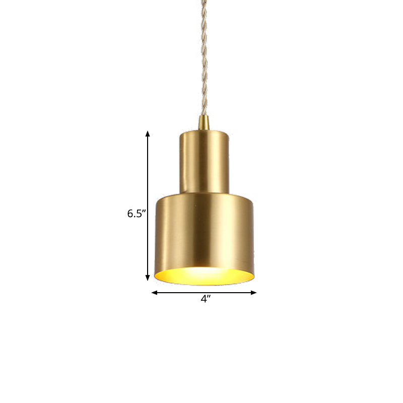 Colonial Cylinder Pendant Light Fixture 1 Bulb Iron Ceiling Suspension Lamp in Gold for Bedroom Clearhalo 'Ceiling Lights' 'Pendant Lights' 'Pendants' Lighting' 1473613