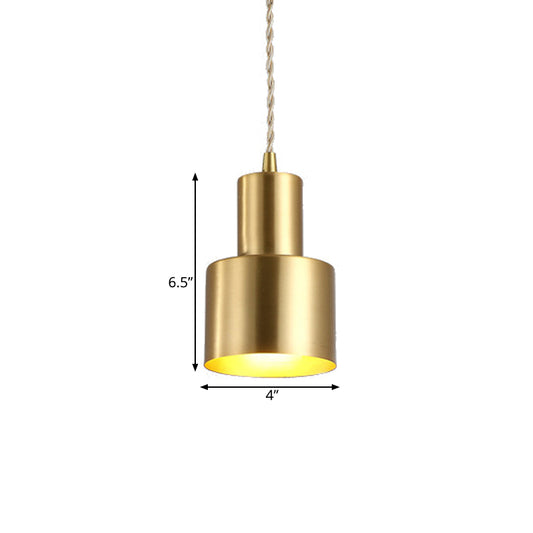 Colonial Cylinder Pendant Light Fixture 1 Bulb Iron Ceiling Suspension Lamp in Gold for Bedroom Clearhalo 'Ceiling Lights' 'Pendant Lights' 'Pendants' Lighting' 1473613