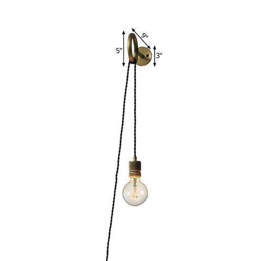 Iron Gold Sconce Wall Lighting Bare Bulb 1-Head Colonial Wall Mounted Light Fixture with Ring Design Clearhalo 'Wall Lamps & Sconces' 'Wall Lights' Lighting' 1473623