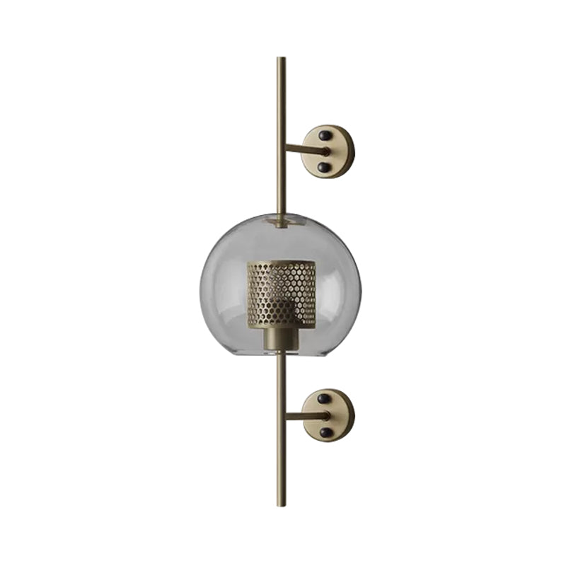 8"/9.5" W Global Bedroom Sconce Light Colonial Clear Glass 1 Light Bronze/Silver Gray Wall Lamp with Inner Cylinder Wire Mesh Clearhalo 'Wall Lamps & Sconces' 'Wall Lights' Lighting' 1473637