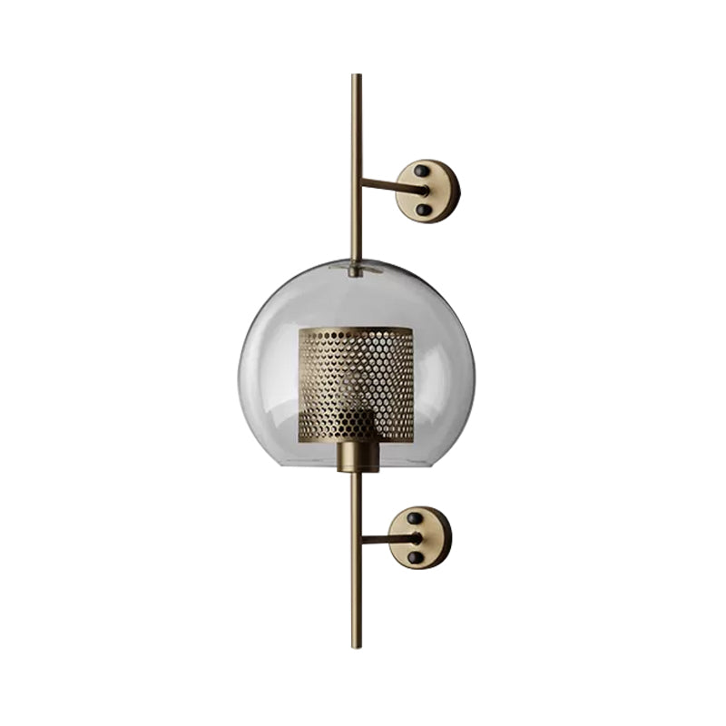 8"/9.5" W Global Bedroom Sconce Light Colonial Clear Glass 1 Light Bronze/Silver Gray Wall Lamp with Inner Cylinder Wire Mesh Clearhalo 'Wall Lamps & Sconces' 'Wall Lights' Lighting' 1473646