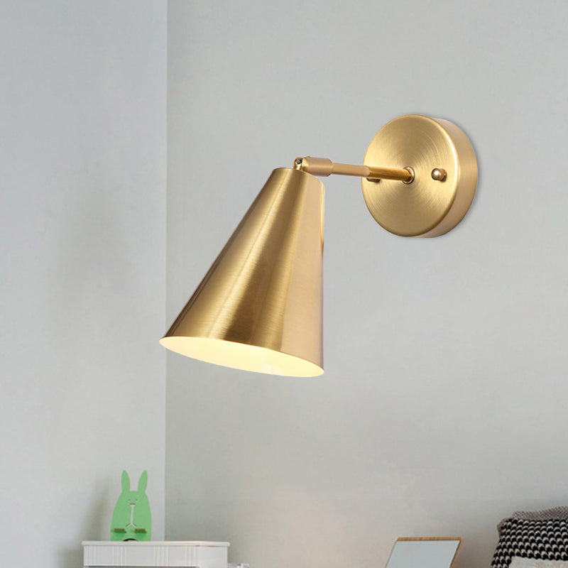 Metal Gold Wall Sconce Lighting Cone 1 Bulb Colonialism Rotatable Wall Mounted Lamp for Bedroom Gold Clearhalo 'Wall Lamps & Sconces' 'Wall Lights' Lighting' 1473676