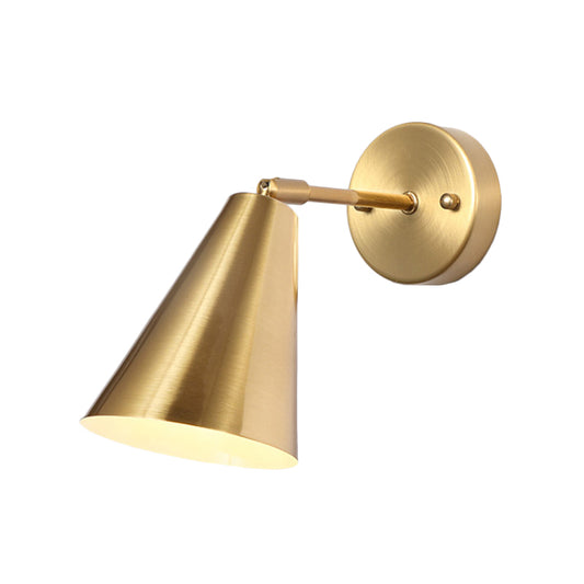 Metal Gold Wall Sconce Lighting Cone 1 Bulb Colonialism Rotatable Wall Mounted Lamp for Bedroom Clearhalo 'Wall Lamps & Sconces' 'Wall Lights' Lighting' 1473679