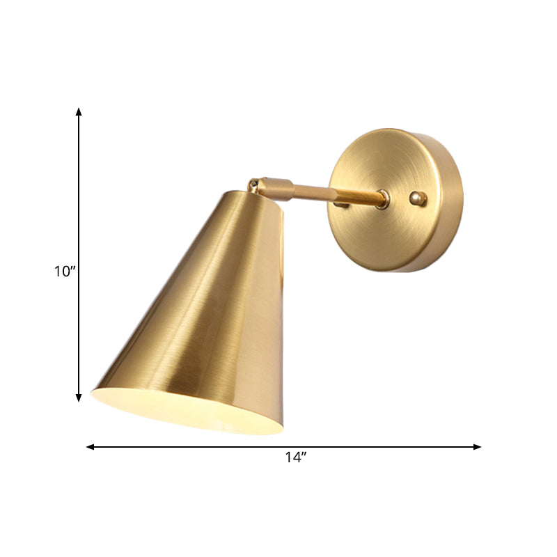 Metal Gold Wall Sconce Lighting Cone 1 Bulb Colonialism Rotatable Wall Mounted Lamp for Bedroom Clearhalo 'Wall Lamps & Sconces' 'Wall Lights' Lighting' 1473680