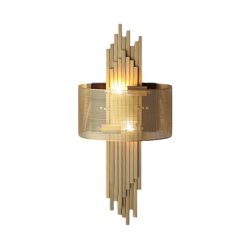 Colonial Linear Wall Lamp Sconce 2 Lights Metal Wall Light Fixture in Gold with Mesh Screen Outside Clearhalo 'Wall Lamps & Sconces' 'Wall Lights' Lighting' 1473709