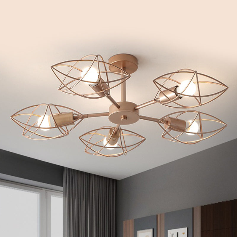 Gold 5-Light Semi Flush Mount Colonial Iron Star Cage Close to Ceiling Lighting Fixture for Bedroom Gold Clearhalo 'Ceiling Lights' 'Close To Ceiling Lights' 'Close to ceiling' 'Semi-flushmount' Lighting' 1473736