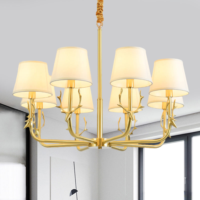 Tapered Fabric Chandelier Colonialism 3/6/8 Lights Living Room Pendant in Gold with Copper Deer Head Clearhalo 'Ceiling Lights' 'Chandeliers' Lighting' options 1473746