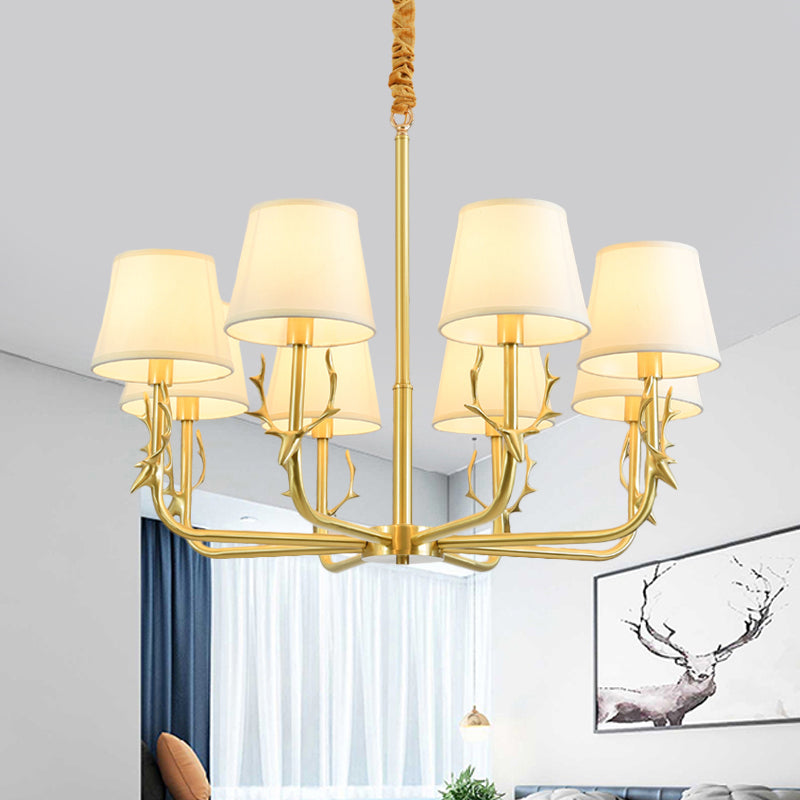 Tapered Fabric Chandelier Colonialism 3/6/8 Lights Living Room Pendant in Gold with Copper Deer Head Clearhalo 'Ceiling Lights' 'Chandeliers' Lighting' options 1473747