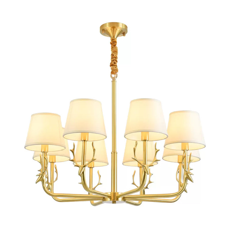 Tapered Fabric Chandelier Colonialism 3/6/8 Lights Living Room Pendant in Gold with Copper Deer Head Clearhalo 'Ceiling Lights' 'Chandeliers' Lighting' options 1473749