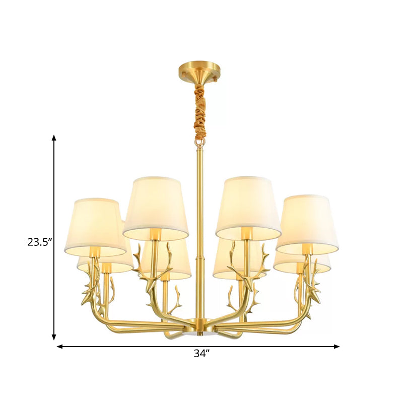 Tapered Fabric Chandelier Colonialism 3/6/8 Lights Living Room Pendant in Gold with Copper Deer Head Clearhalo 'Ceiling Lights' 'Chandeliers' Lighting' options 1473750