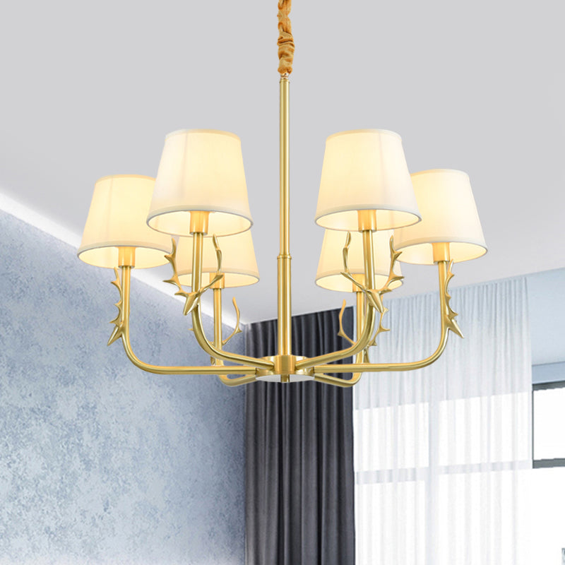 Tapered Fabric Chandelier Colonialism 3/6/8 Lights Living Room Pendant in Gold with Copper Deer Head Clearhalo 'Ceiling Lights' 'Chandeliers' Lighting' options 1473752