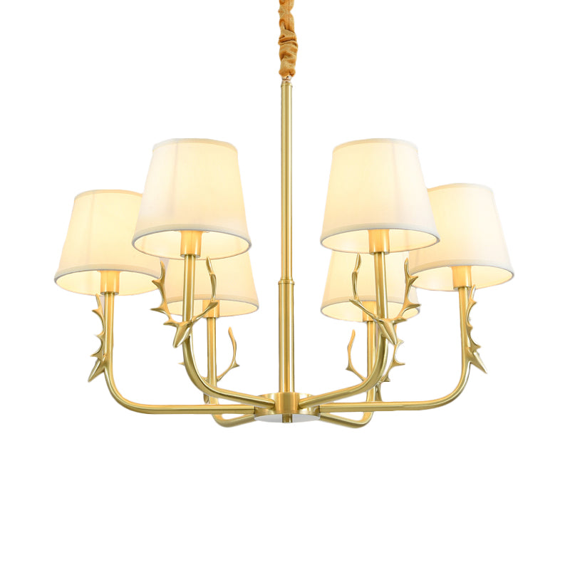 Tapered Fabric Chandelier Colonialism 3/6/8 Lights Living Room Pendant in Gold with Copper Deer Head Clearhalo 'Ceiling Lights' 'Chandeliers' Lighting' options 1473754