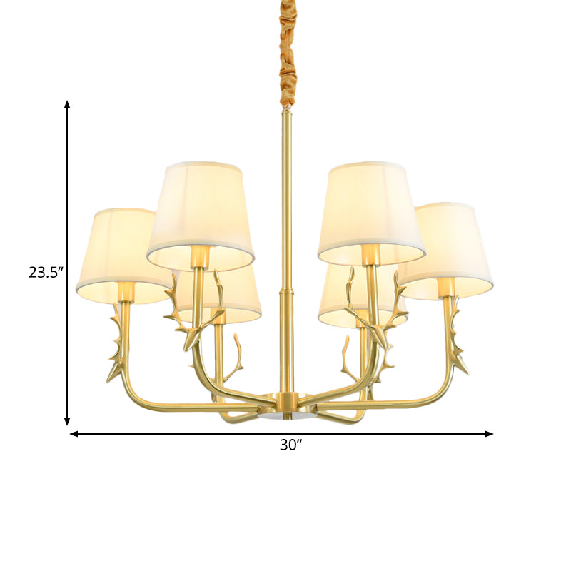 Tapered Fabric Chandelier Colonialism 3/6/8 Lights Living Room Pendant in Gold with Copper Deer Head Clearhalo 'Ceiling Lights' 'Chandeliers' Lighting' options 1473755