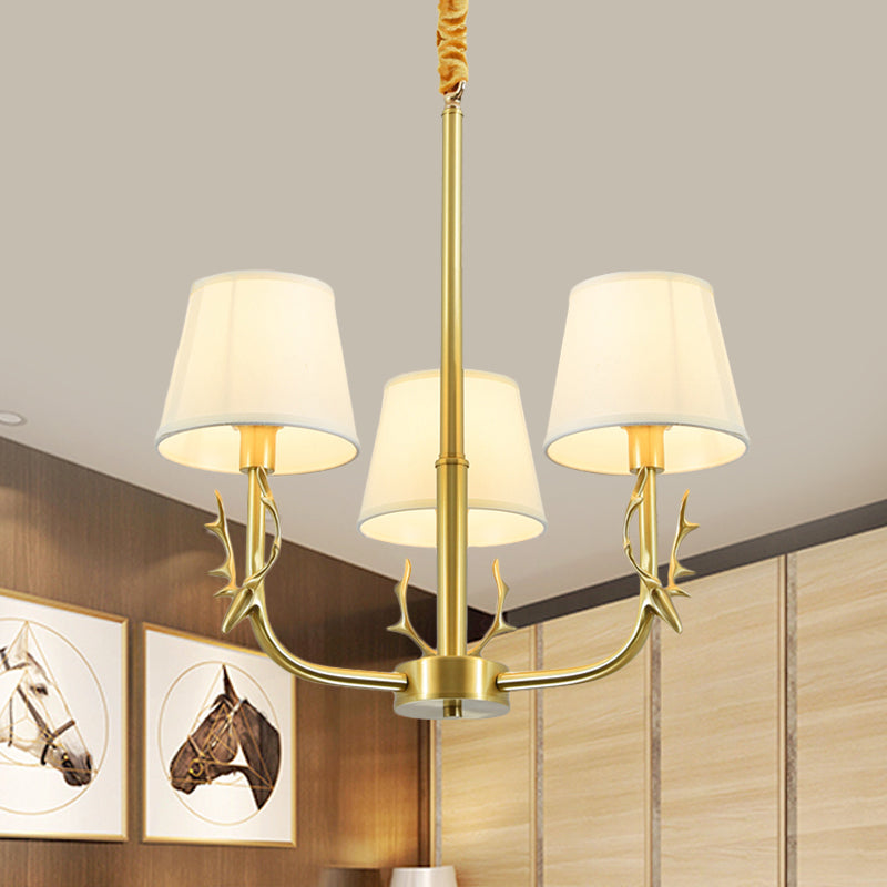 Tapered Fabric Chandelier Colonialism 3/6/8 Lights Living Room Pendant in Gold with Copper Deer Head Clearhalo 'Ceiling Lights' 'Chandeliers' Lighting' options 1473756